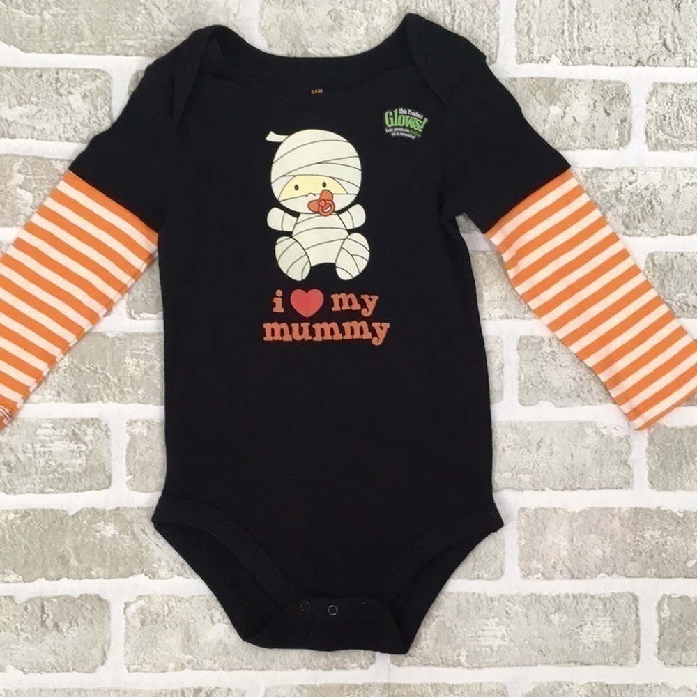 Halloween Glow In The Dark One-Piece Onesie Black Orange Size 24M
